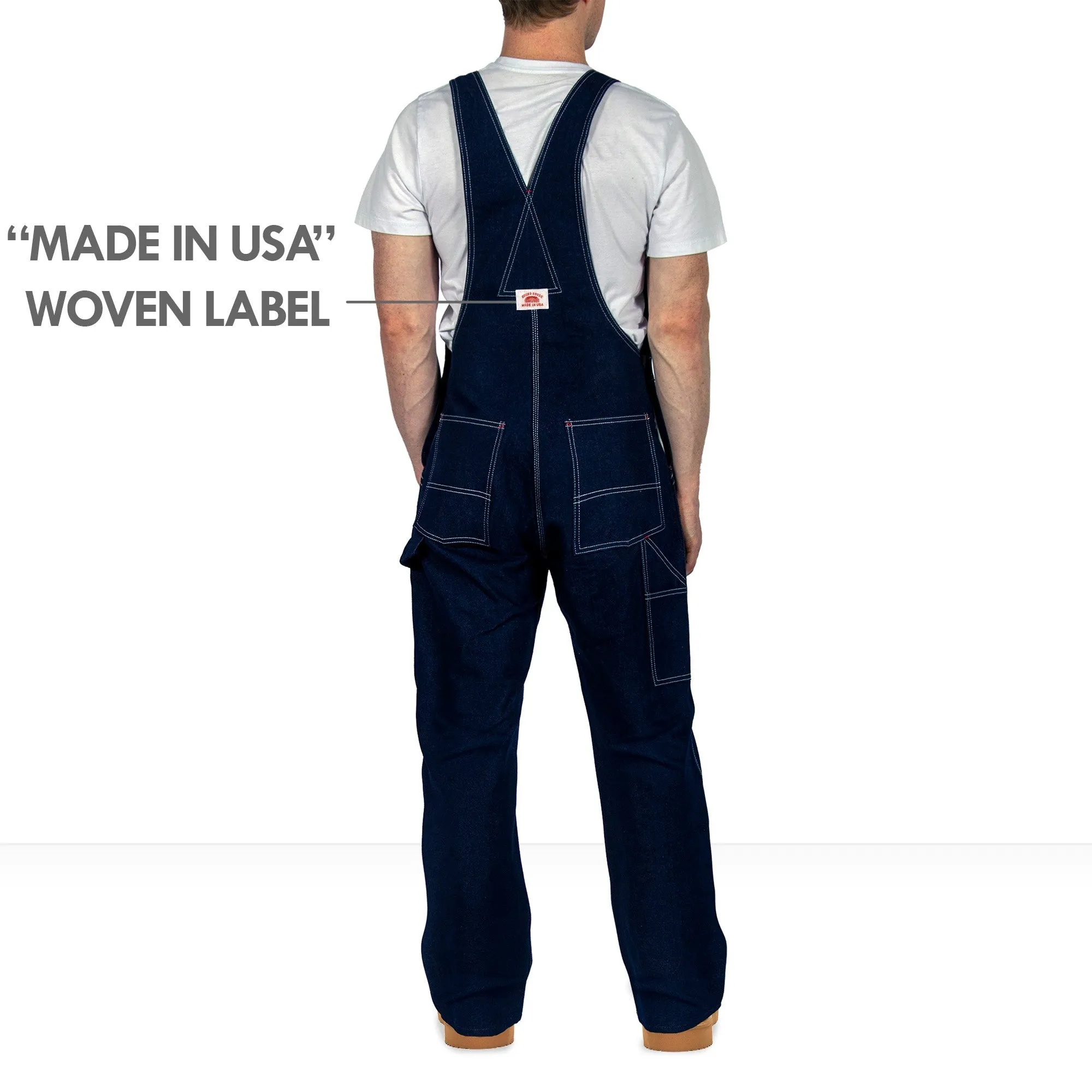 #966/#980 62" to 74" Inch Waist Big Made in USA Zipper Fly Blue Denim Bib Overalls