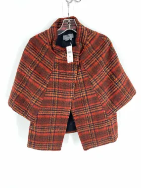 Anthropologie Size One Size Orange/Navy Plaid Wool Blend NEW Jackets Cape