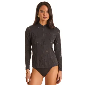 Aqua Blu Lyla Rash Guard A24019SP - Sparrow Black