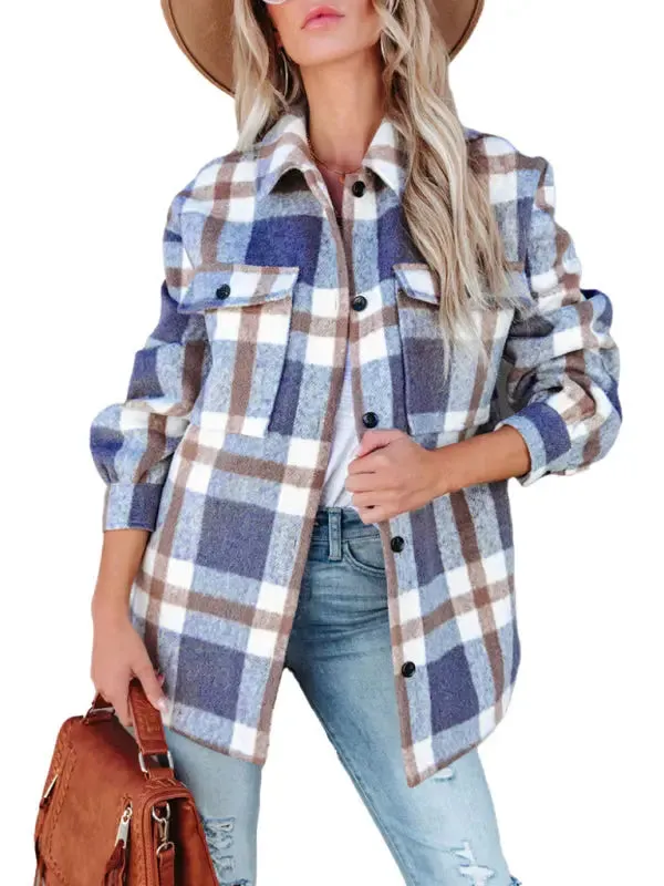 Blue Zone Planet |  Autumn and Winter Plaid Brushed Lapel Jacket