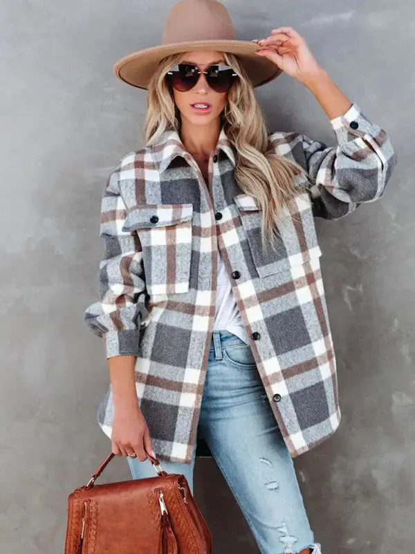 Blue Zone Planet |  Autumn and Winter Plaid Brushed Lapel Jacket