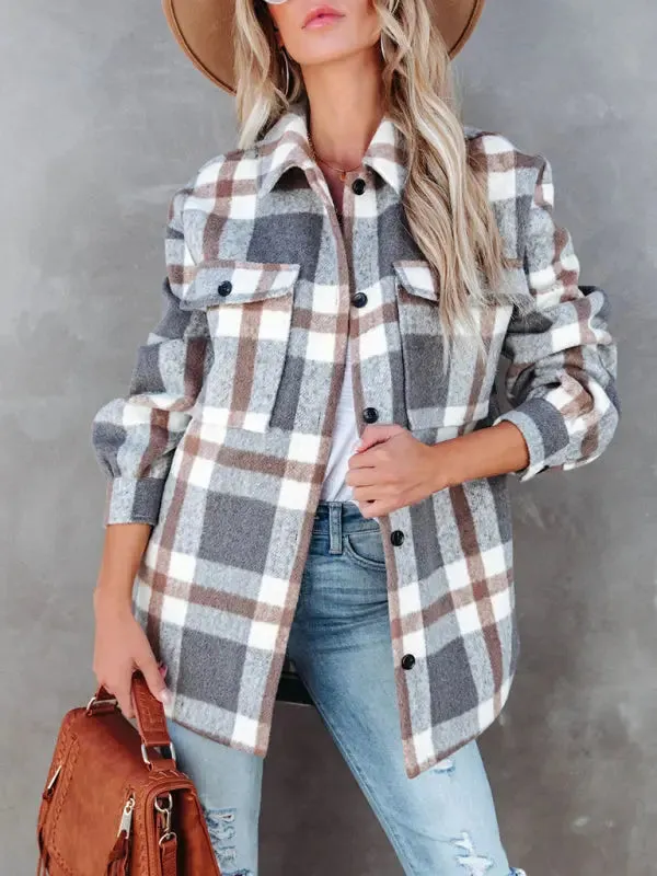 Blue Zone Planet |  Autumn and Winter Plaid Brushed Lapel Jacket