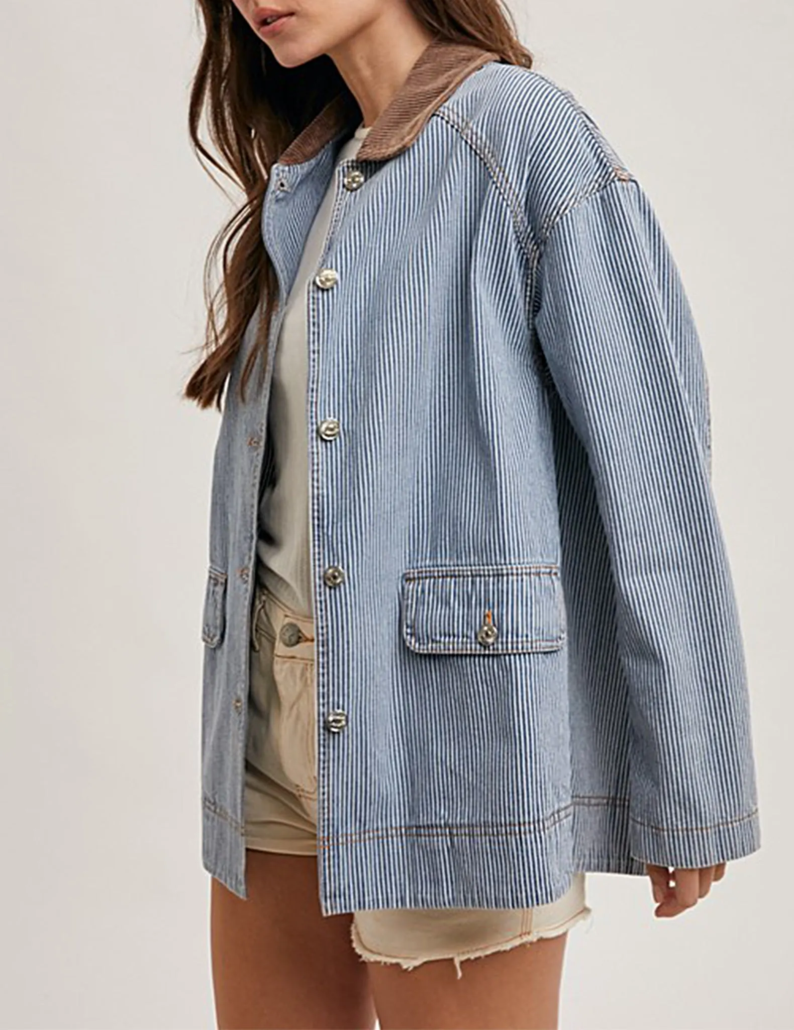 Brielle Railroad Stripe Denim Barn Coat