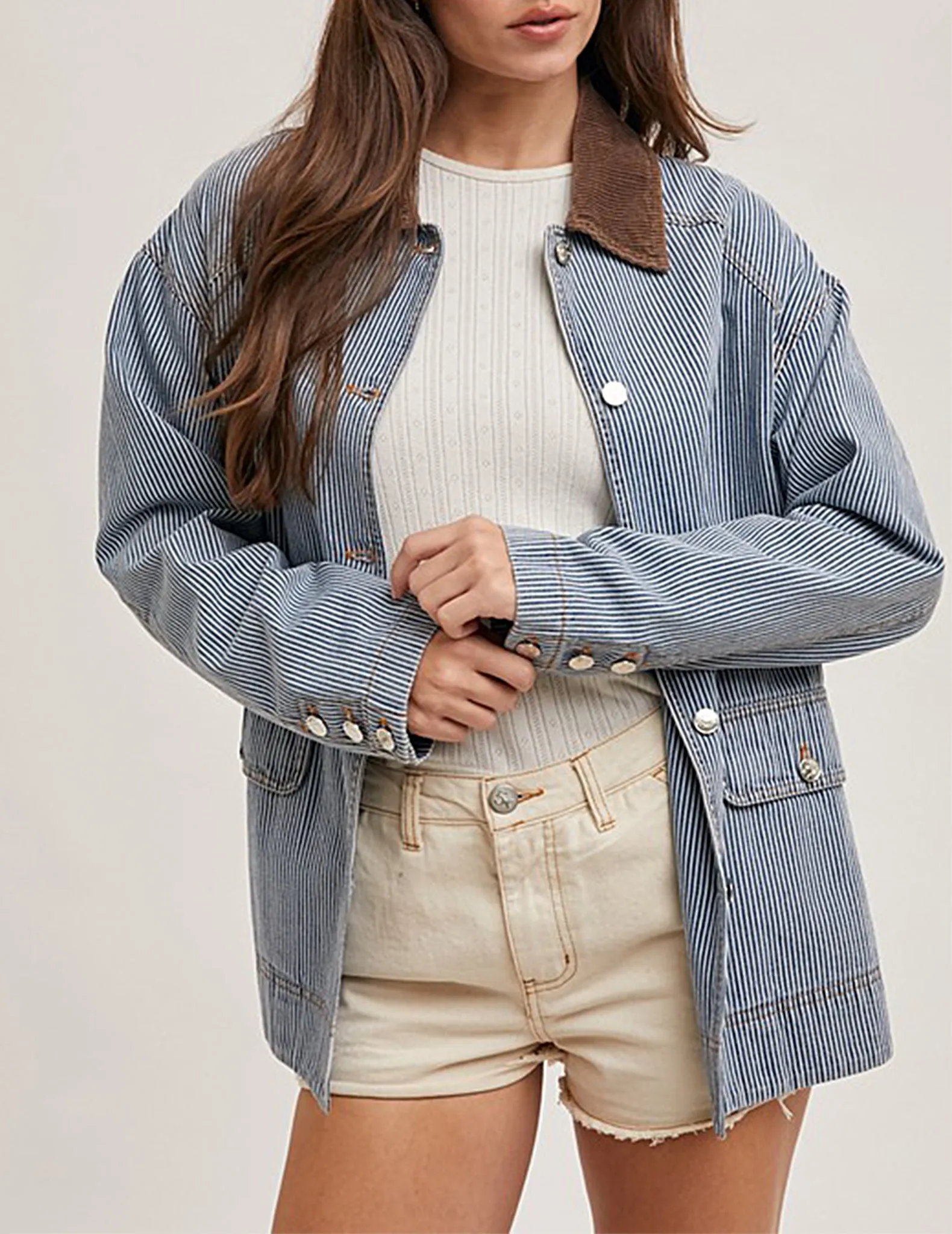 Brielle Railroad Stripe Denim Barn Coat