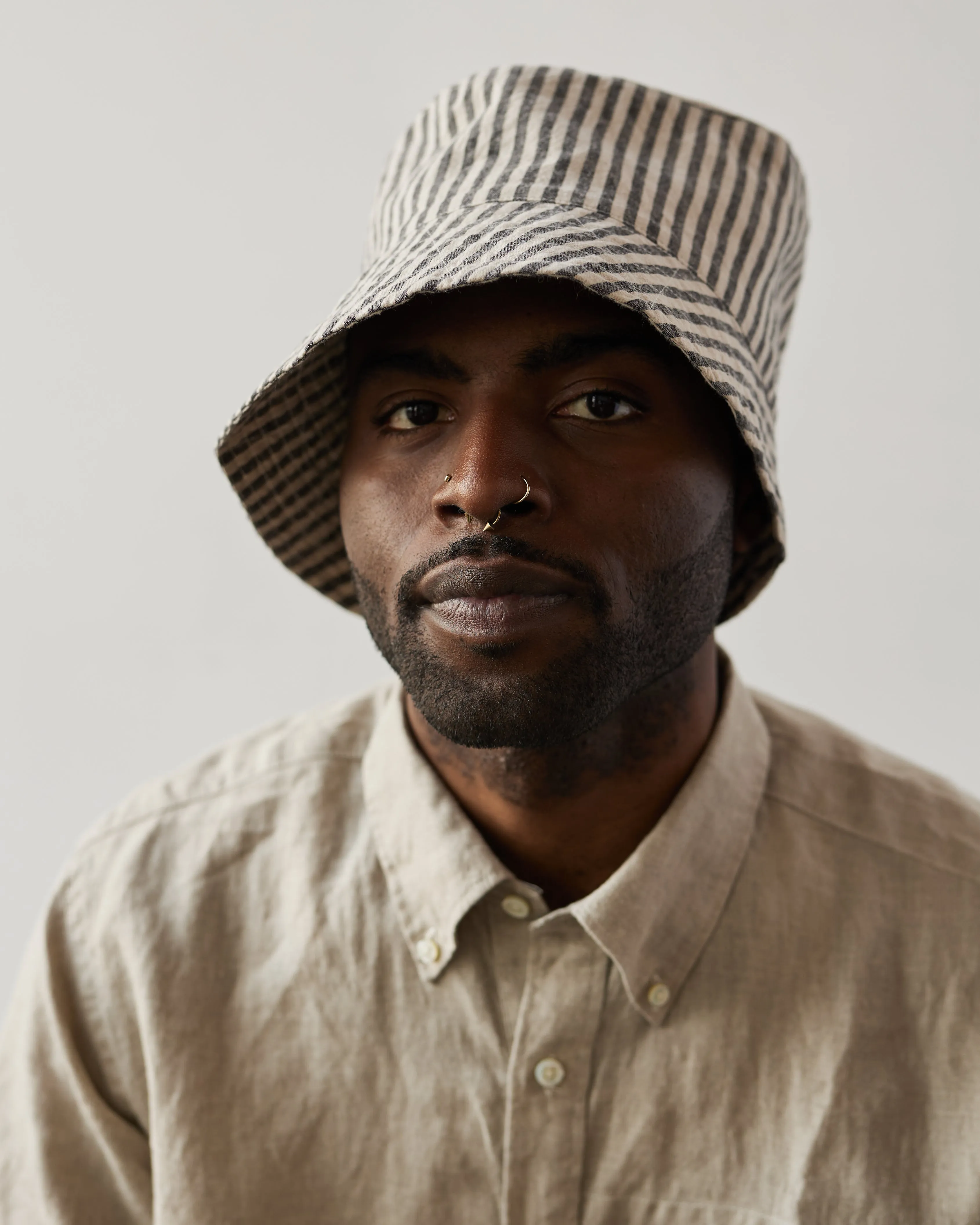 Engineered Garments Stripe Bucket Hat, Natural/Black