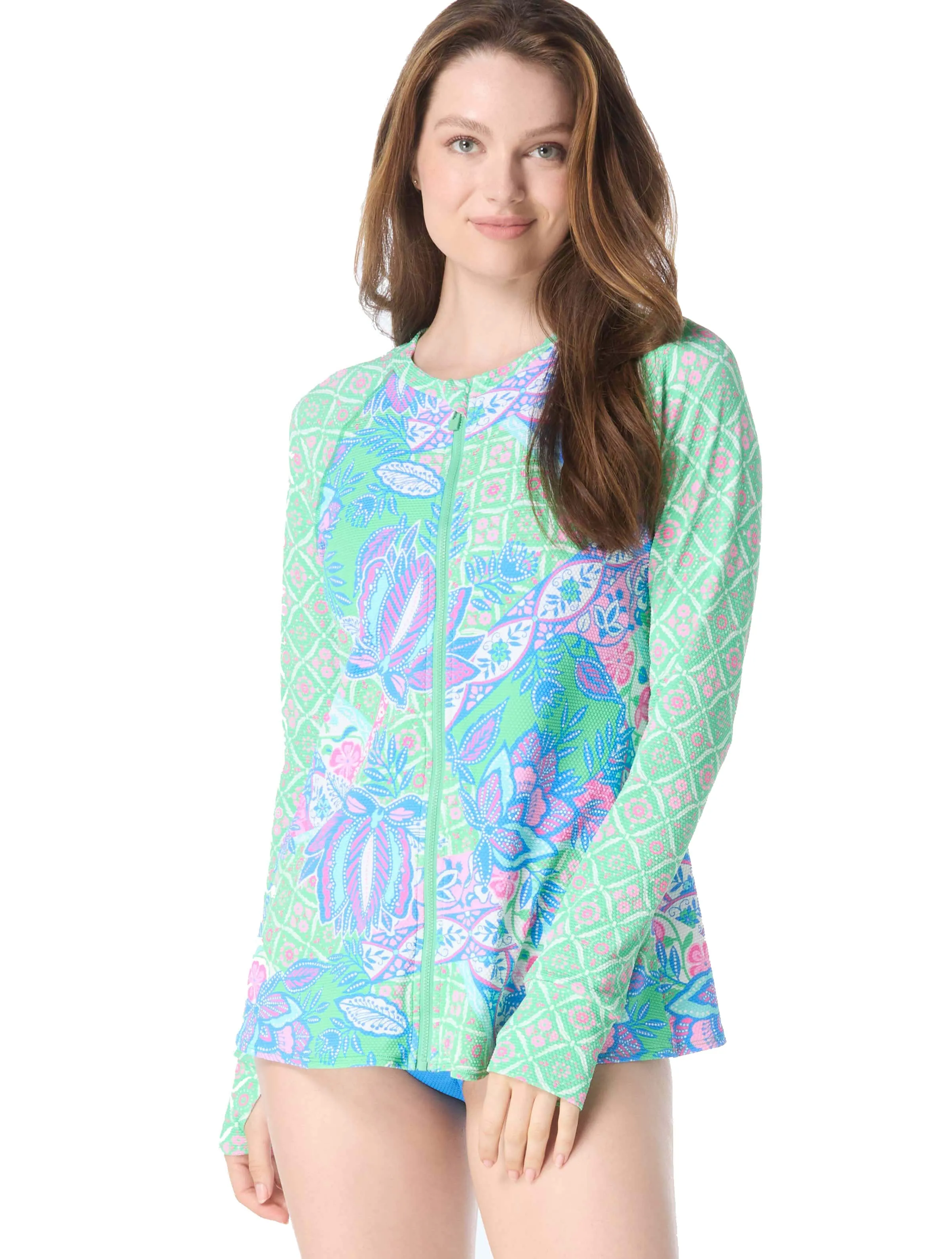 Estate Mosaic Pique Zip-Front Rash Guard