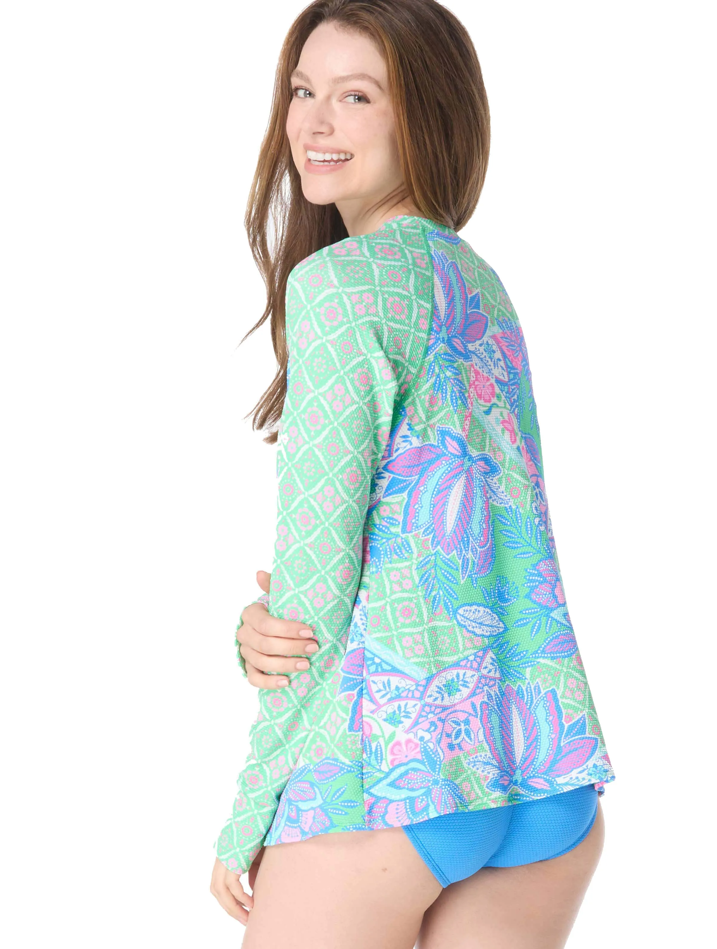 Estate Mosaic Pique Zip-Front Rash Guard