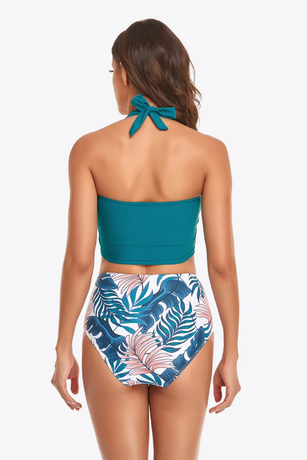 Explore More Collection - Botanical Print Halter Neck Drawstring Detail Bikini Set