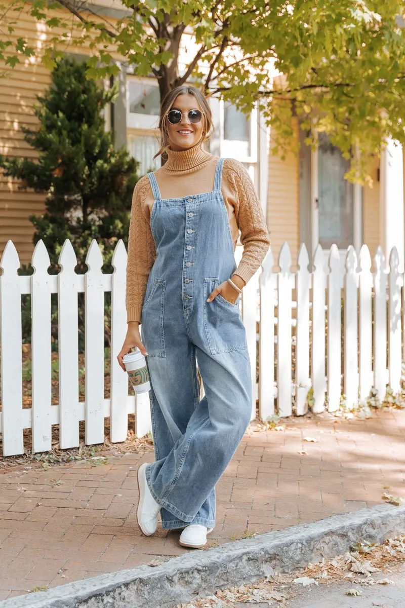 Georgia Wide Leg Denim Overalls