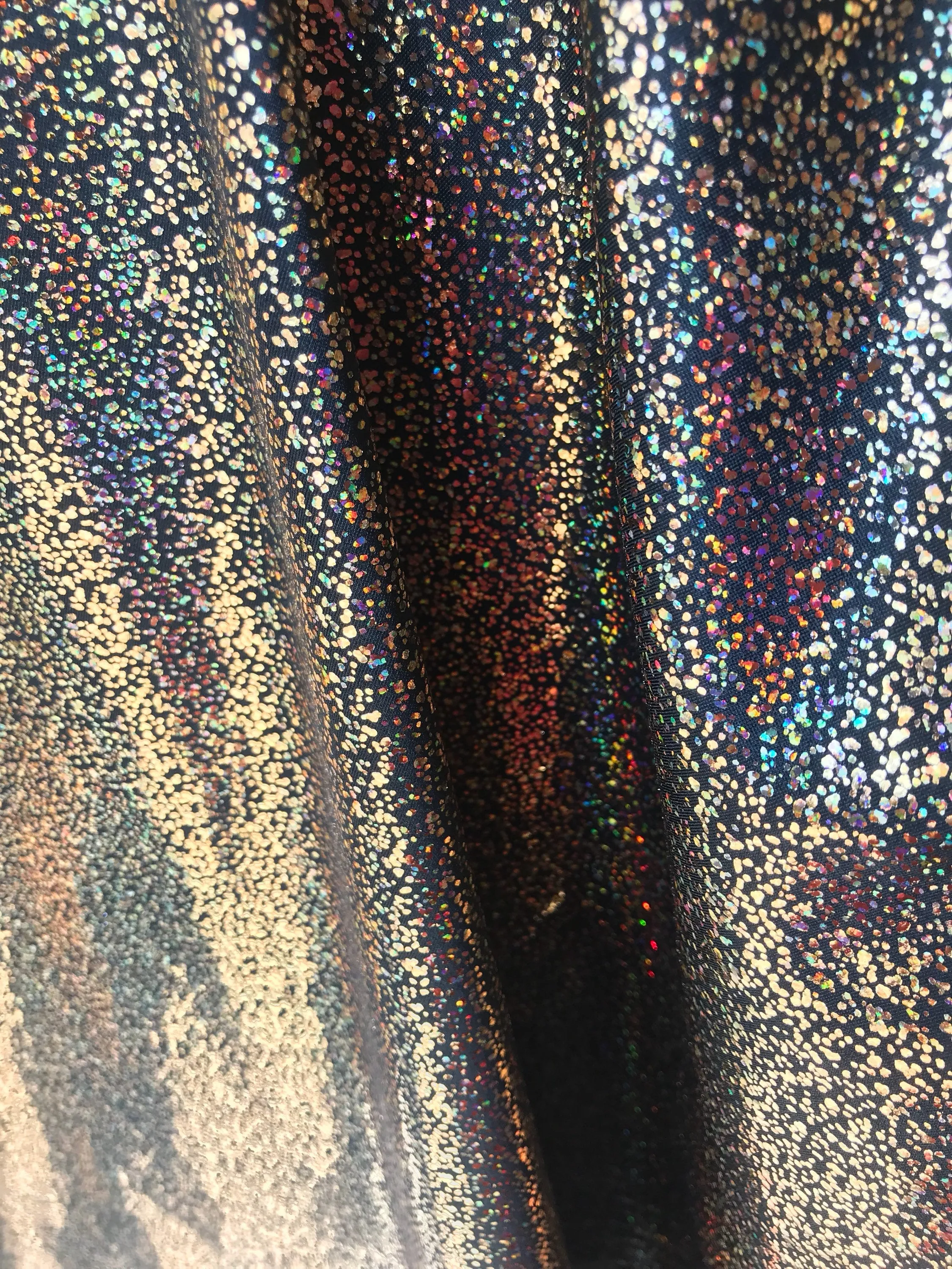 Gold-black iridescent shattered glass design 4 way Stretch nylon spandex-dresses-fashion-leggings-baiting suits-apparel-sold by the yard.