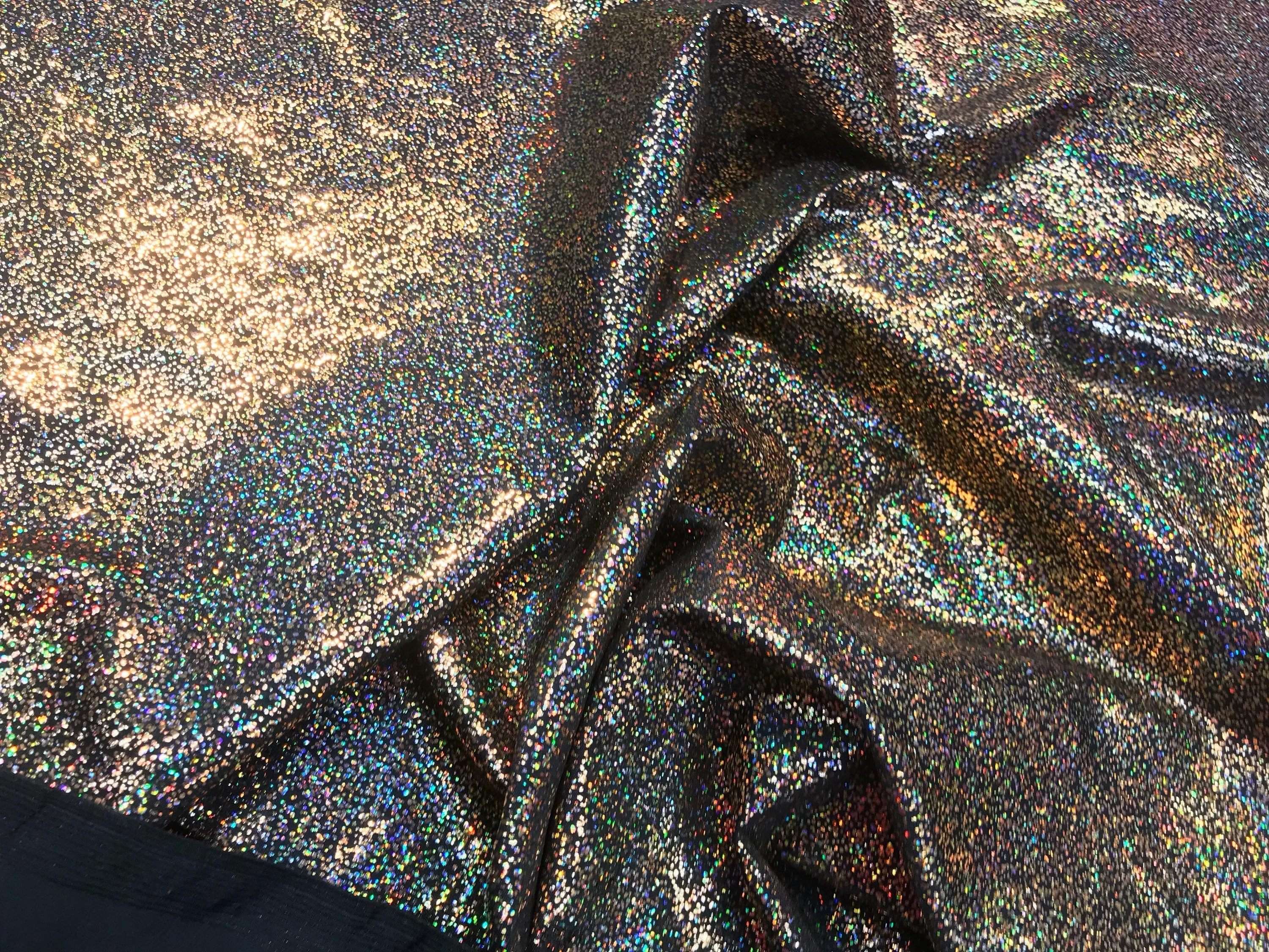 Gold-black iridescent shattered glass design 4 way Stretch nylon spandex-dresses-fashion-leggings-baiting suits-apparel-sold by the yard.