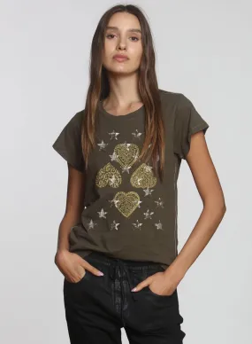 Graphic Ava Tee - Army Boho Heart Galaxy