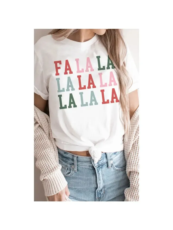 Kissed Apparel White Colorful Fa La La Graphic Tee