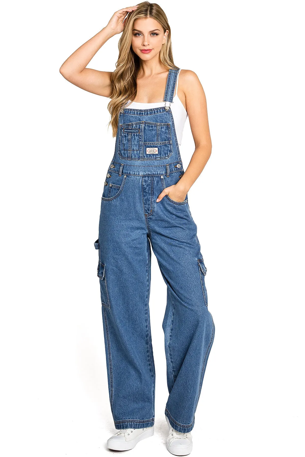 Lana Roux 90s Retro Dungaree Utility Cargo Denim Overalls