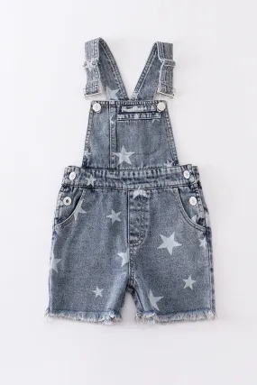 Medium wash blue star print strap denim overall