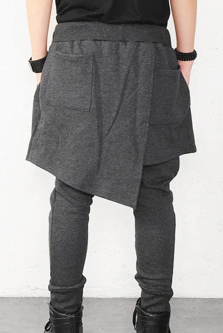 Men's Drop Crotch Kilt Wrap Jersey Owens Pants / Loose Casual Drop Crotch Harem Pants