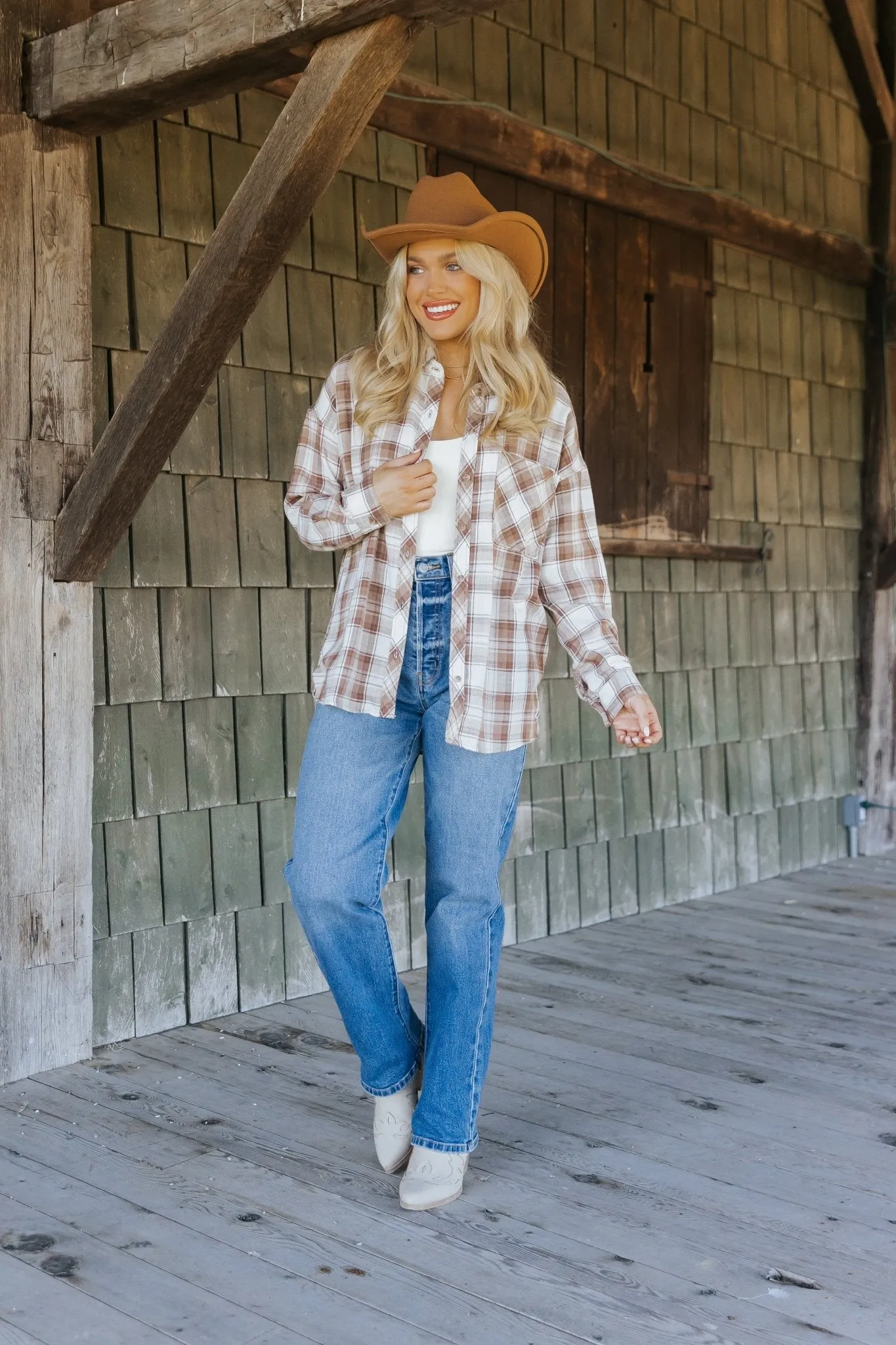 Mocha Plaid Flannel Button Down Shirt - FINAL SALE