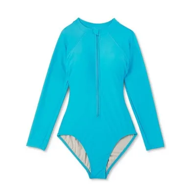 New - Kona Sol Women's Long Sleeve One Piece Swimsuit Rash Guard High Coverage UPF 50 