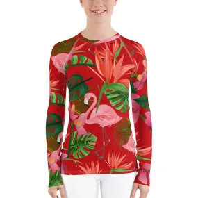 Pink Flamingo Women's Red Rash Guard