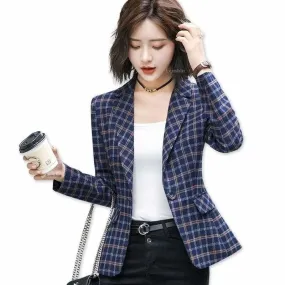 Plaid Jacket with Pocket Casual Style Blazer