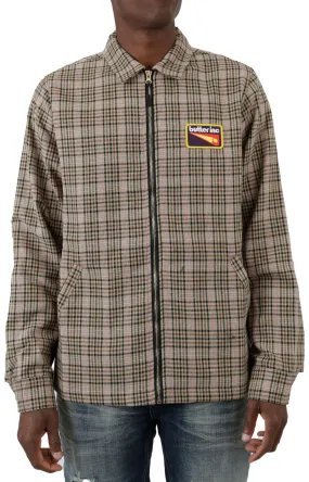 Plaid Zip Through Jacket - Tan/Brown/Pink