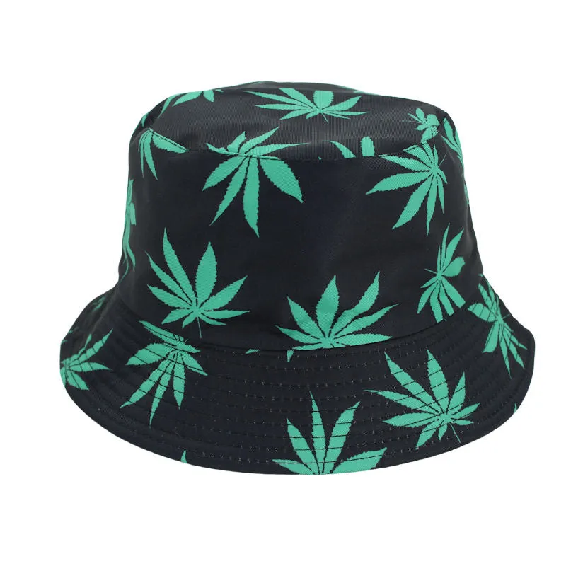 Reversible Leaves Bucket Hat - BLK GRN