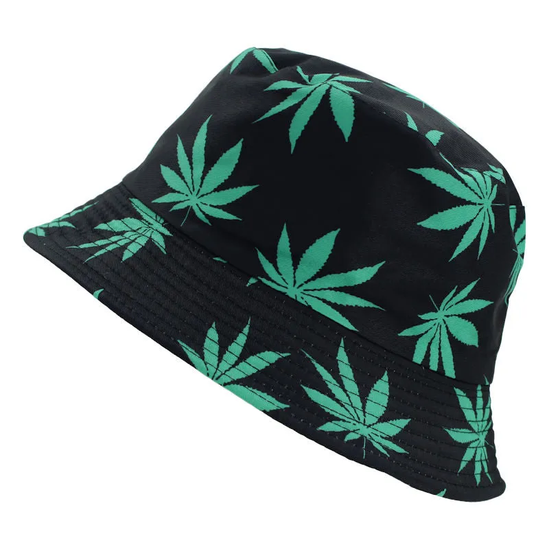 Reversible Leaves Bucket Hat - BLK GRN