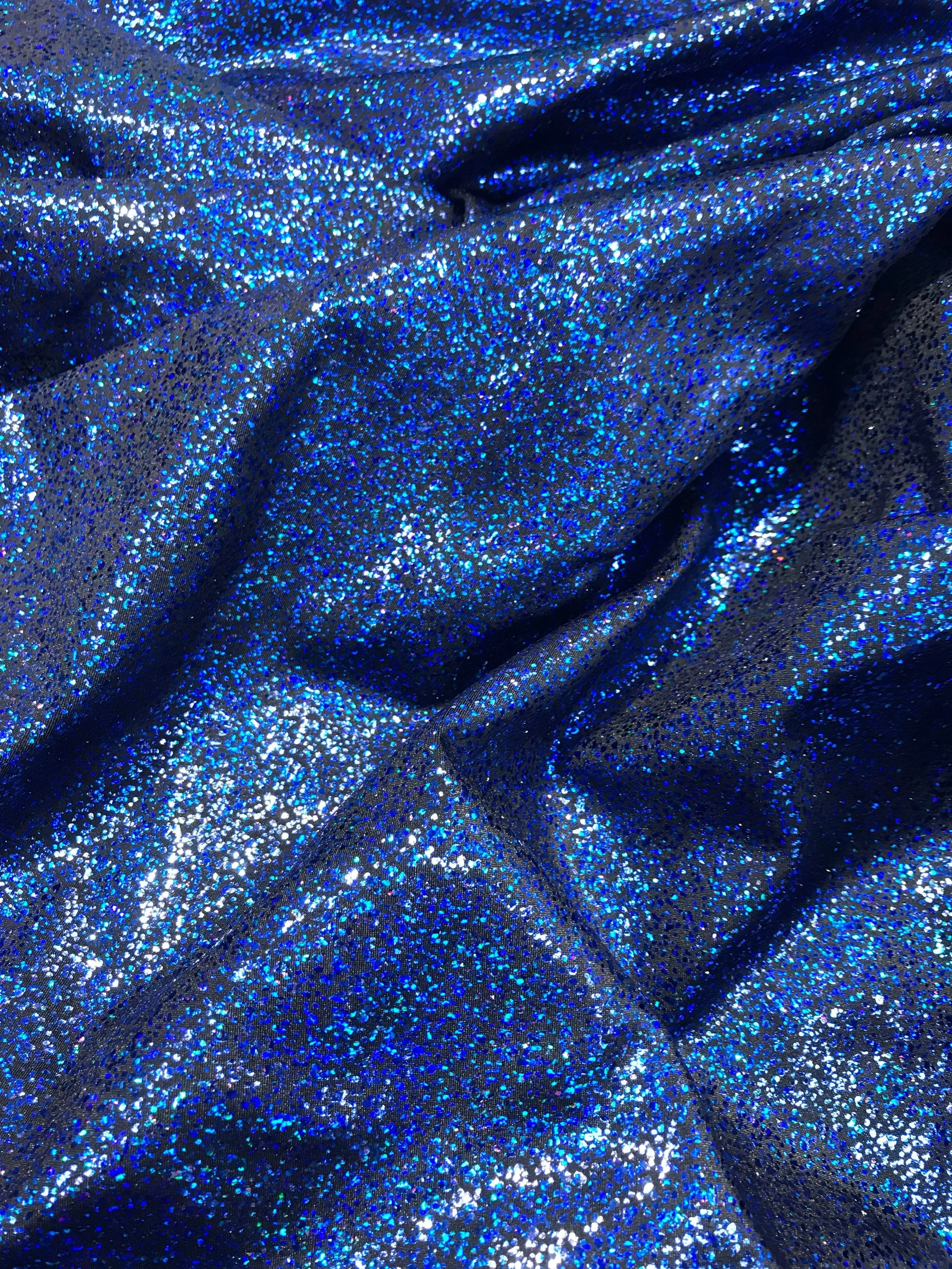 Royal blue-black  iridescent shattered glass design 4 way Stretch nylon spandex-dresses-fashion-leggings-baiting suits-sold by the yard.