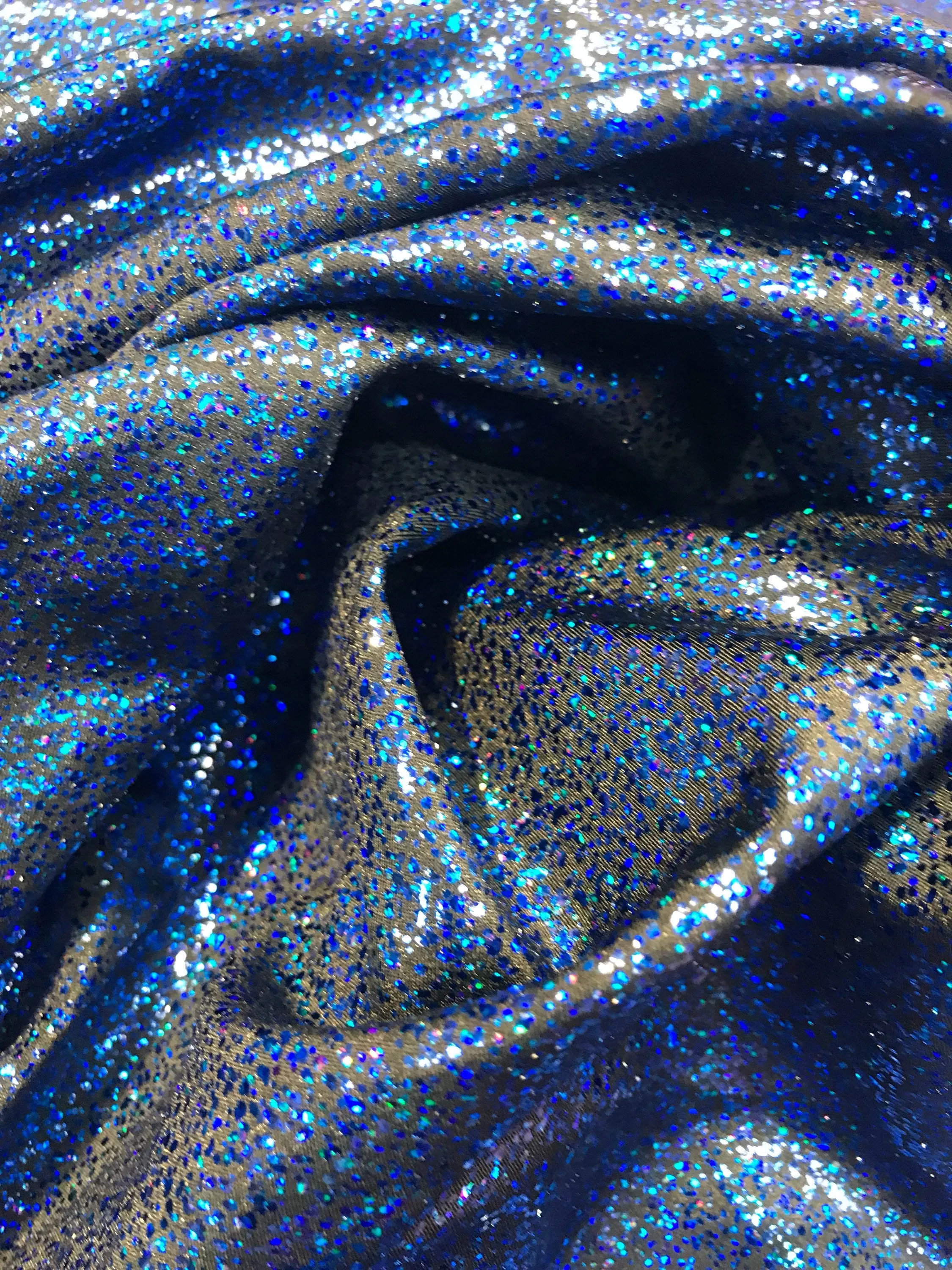 Royal blue-black  iridescent shattered glass design 4 way Stretch nylon spandex-dresses-fashion-leggings-baiting suits-sold by the yard.