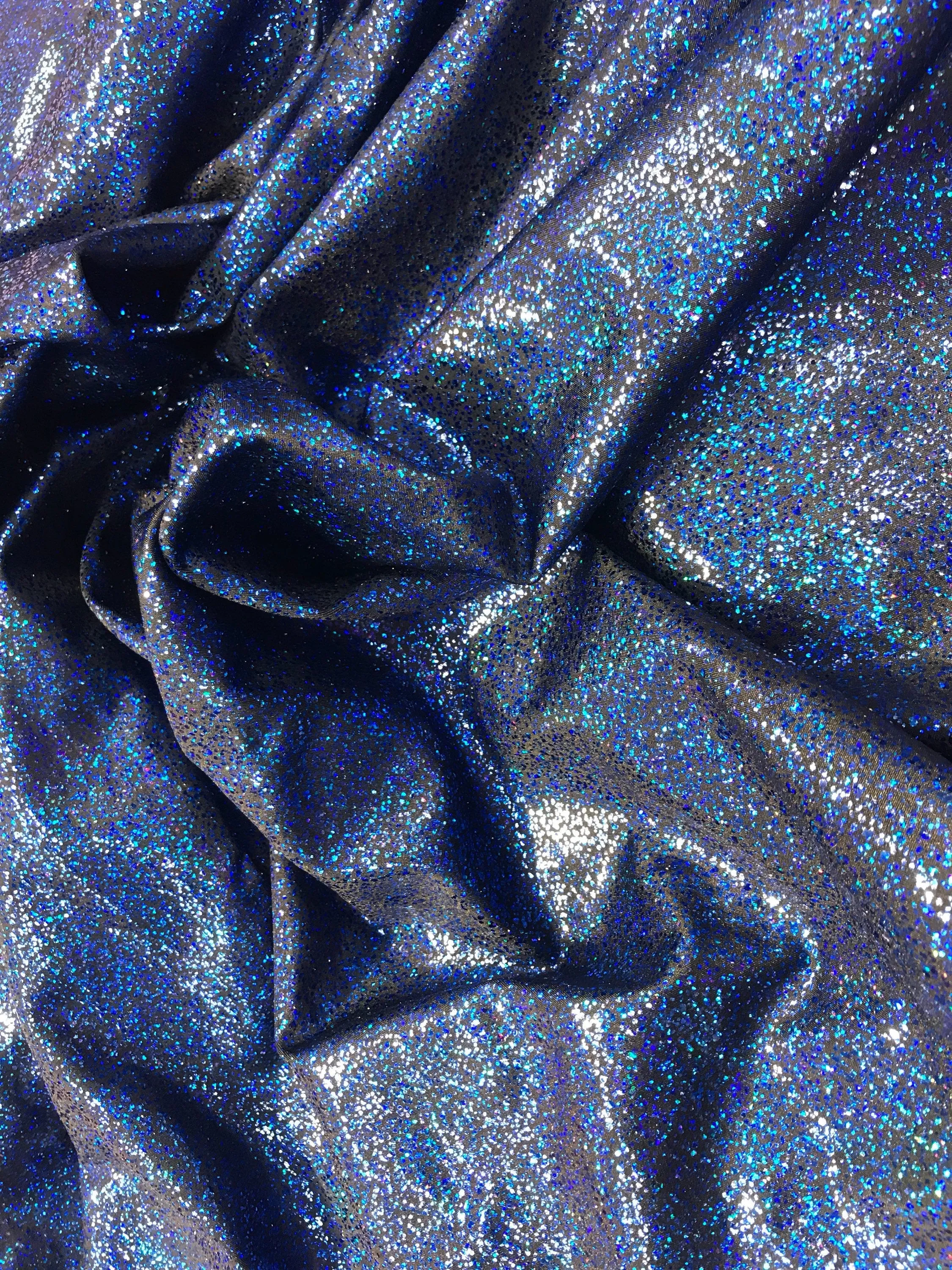 Royal blue-black  iridescent shattered glass design 4 way Stretch nylon spandex-dresses-fashion-leggings-baiting suits-sold by the yard.