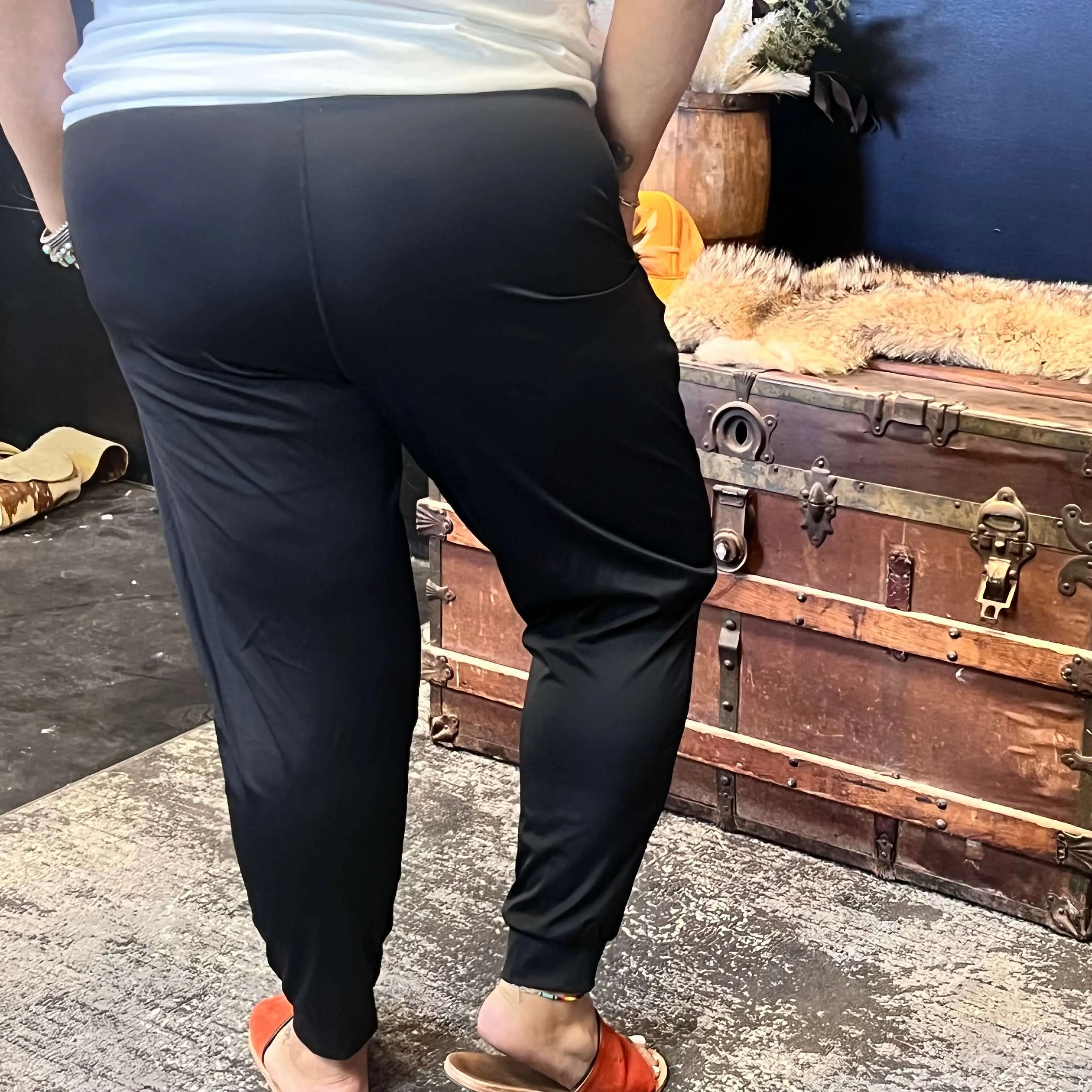 Silky Mono B Plus Size Black Joggers