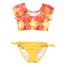 Snapper Rock Pop Of Sunshine Crop Short Sleeve Rash Top Set G18006 - Red