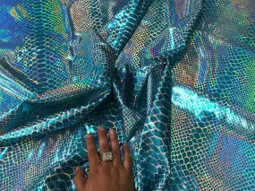 turquoise dragon scales print iridescent nylon 2 way Stretch spandex-leggings-decorations-prom-nightgown-sold byvthe yard.