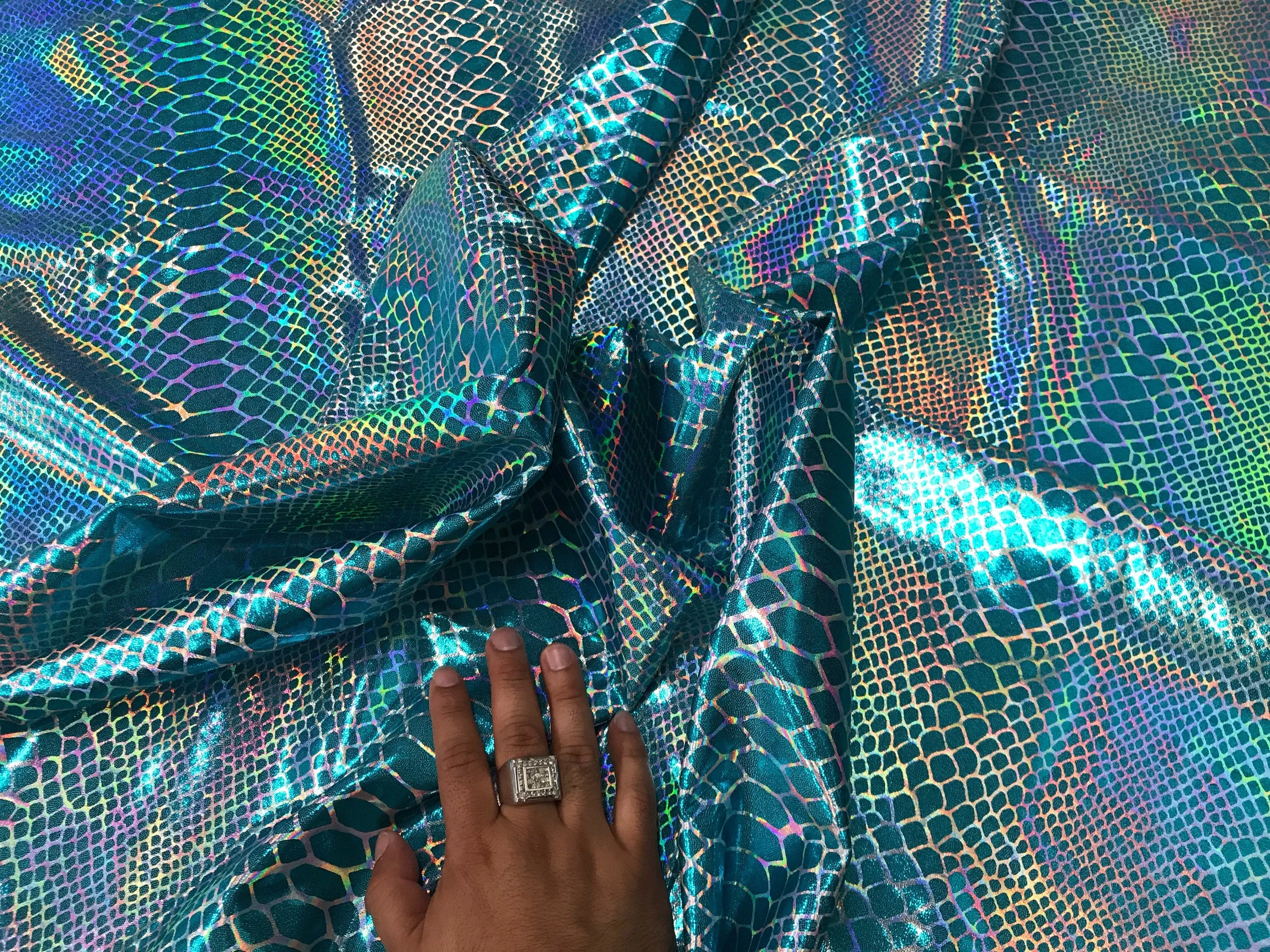 turquoise dragon scales print iridescent nylon 2 way Stretch spandex-leggings-decorations-prom-nightgown-sold byvthe yard.