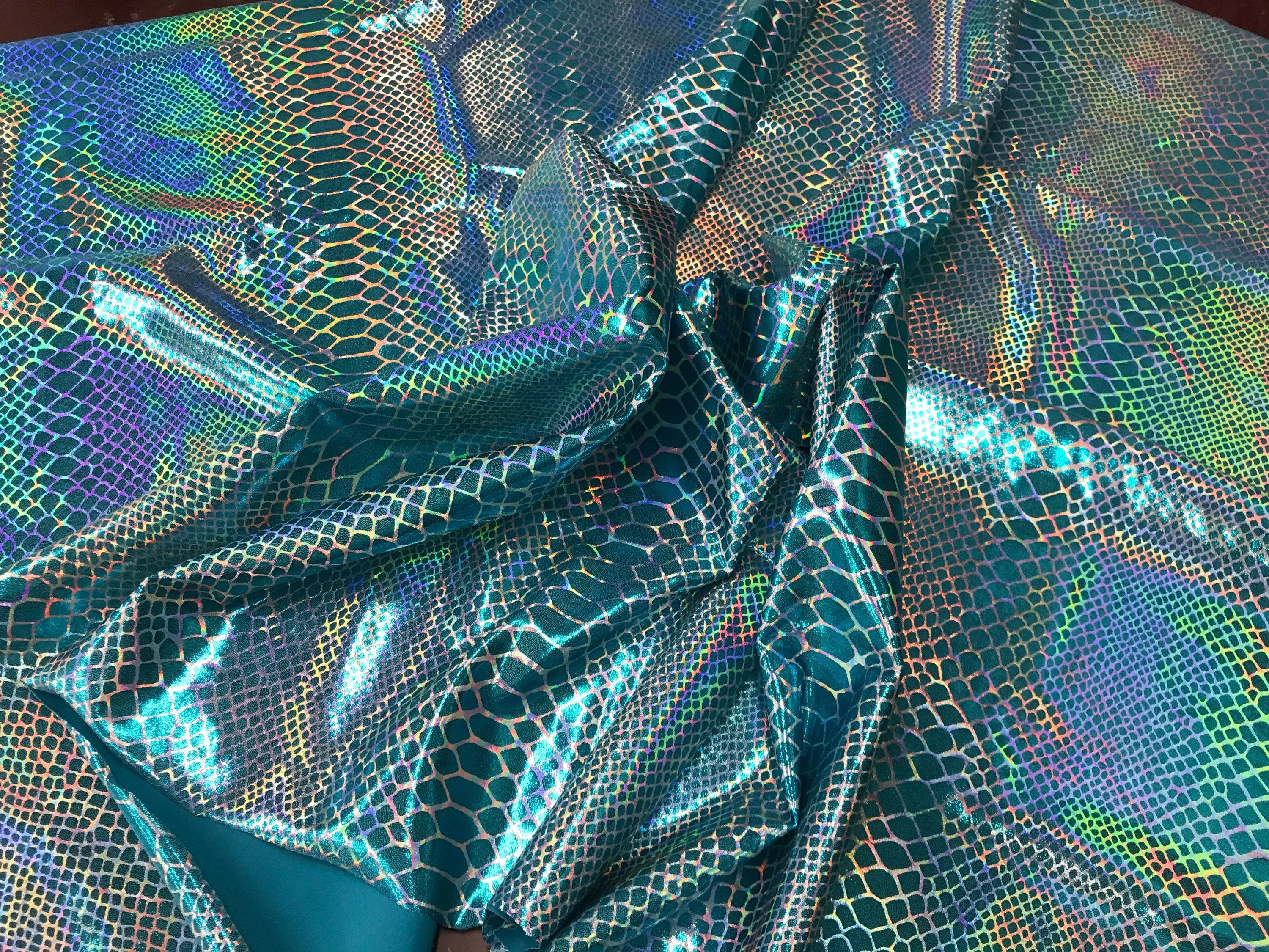 turquoise dragon scales print iridescent nylon 2 way Stretch spandex-leggings-decorations-prom-nightgown-sold byvthe yard.