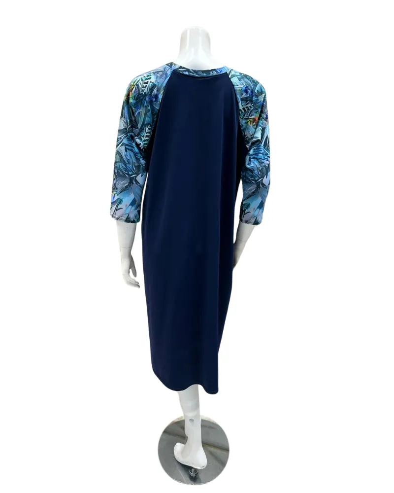 Undercover Waterwear Tropical Print Sleeve Navy Swim Dress