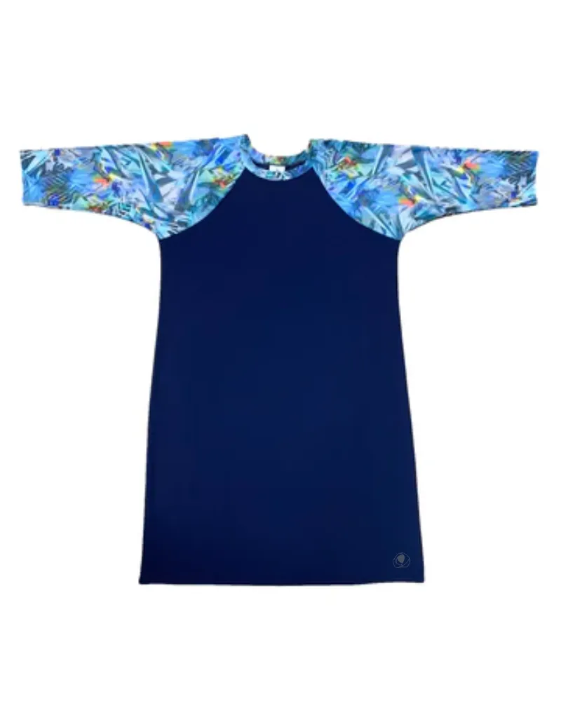 Undercover Waterwear Tropical Print Sleeve Navy Swim Dress