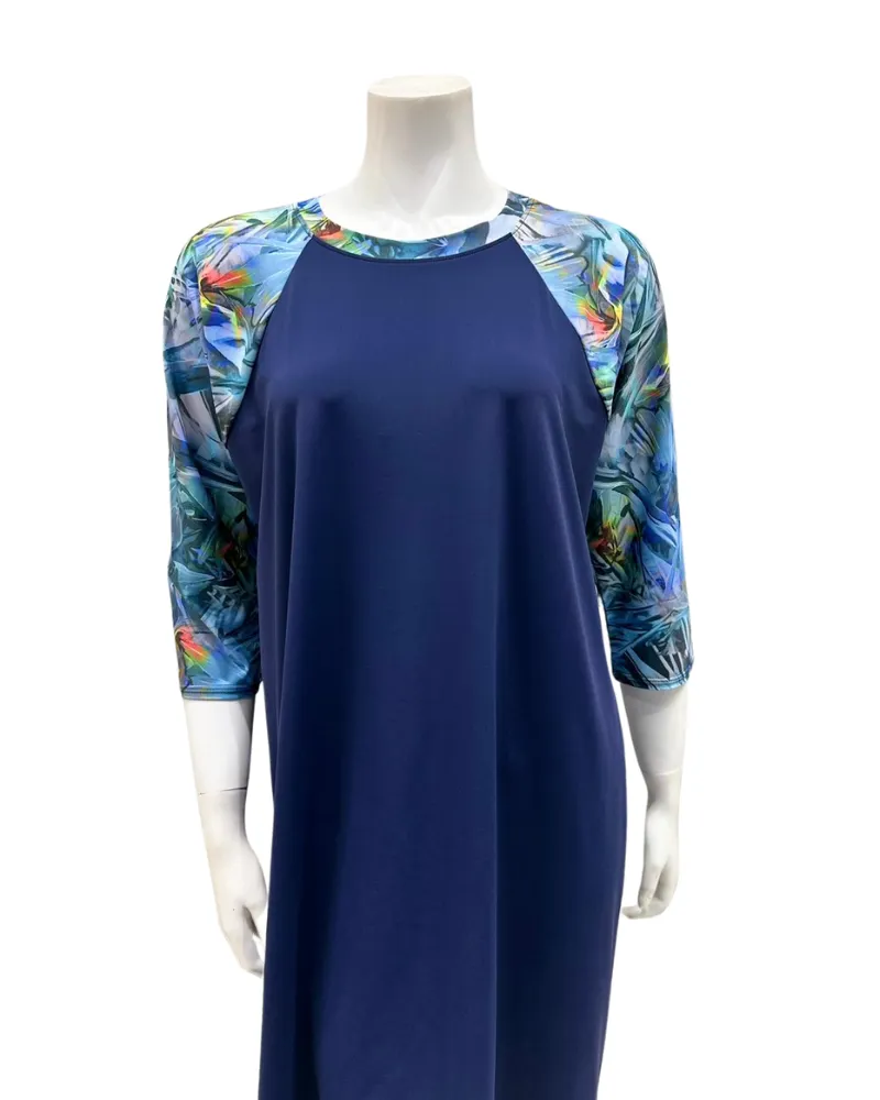 Undercover Waterwear Tropical Print Sleeve Navy Swim Dress