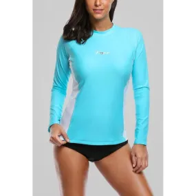 VG Women Long Sleeve Aquamarine Rash Guard with UV Sun Protection for Water Sports [WS]