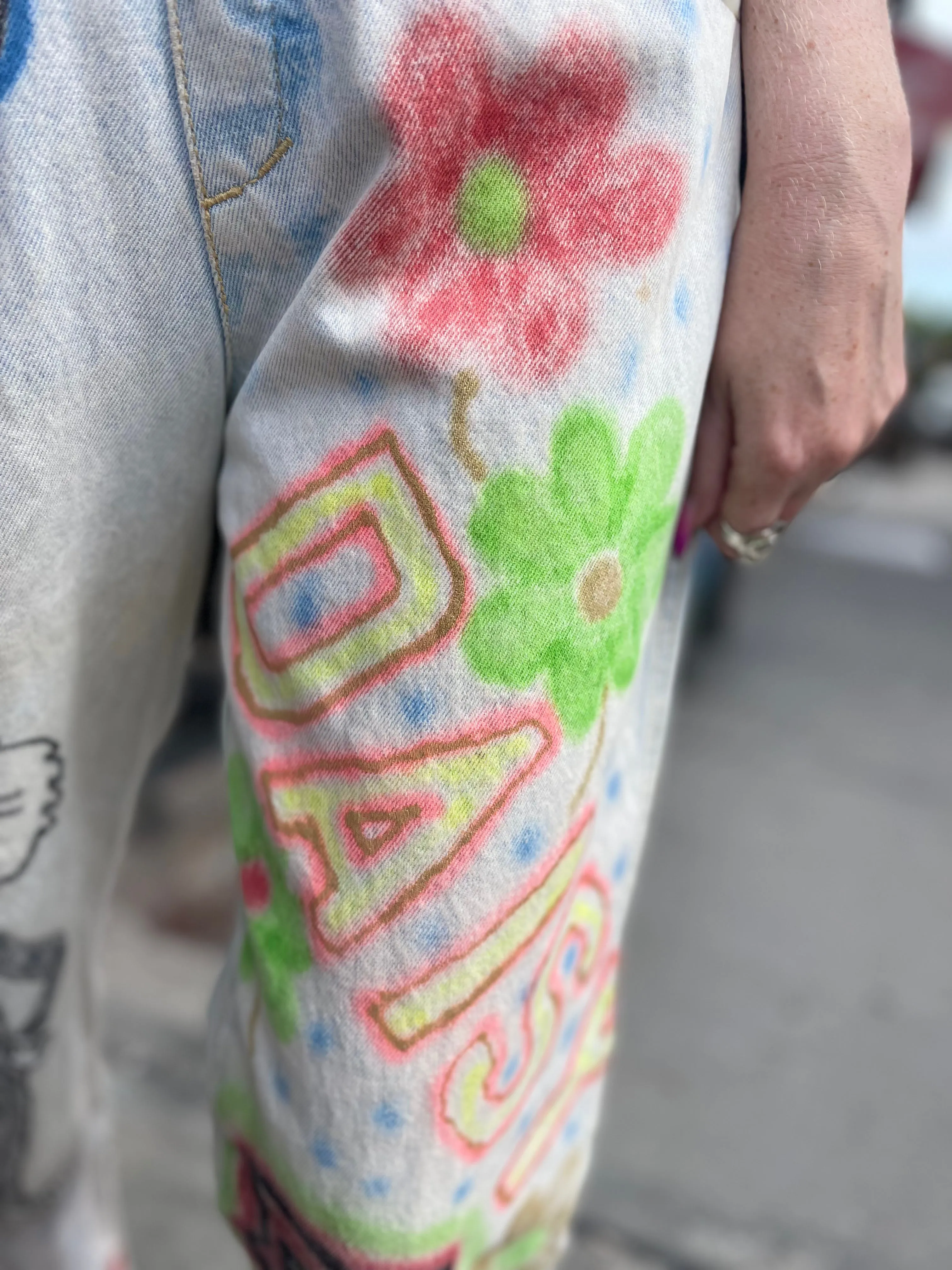 Vintage 90s Hand Illustrated Overalls