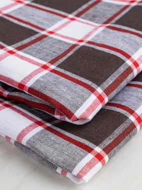 Yarn Dyed Plaid Irish Linen Suiting Deadstock - Brown   Red   White